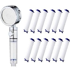 sootella 360度旋轉水量調節蓮蓬頭+過濾濾芯 12入, 1組, 混色