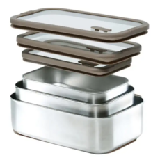 WOKY 沃廚 台灣公司貨 波紋防沾可微波不鏽鋼保鮮盒3件組, 700ml + 1L + 1650ml, 1組