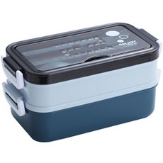 DOSell 3層便當盒 + 湯匙 + 筷子 + 叉子套組, 藍色, 1套