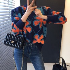 Vivemo 女款立體花朵圖案針織長袖毛衣