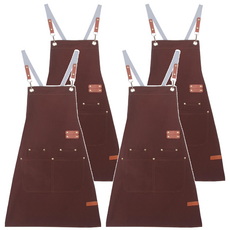 Axis 艾克思 可調式防潑水防油多口袋帆布素色圍裙 深棕色, 4件