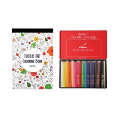 TUCO.B 藝術著色本 花卉明信片本 隨機出貨 + 喬爾喬內 經典三角握柄油性色鉛筆 36色組, 東亞PMS, Tucoby, 喬爾喬內