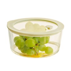Dr.HOWS 烤箱可用耐熱玻璃排氣孔式保鮮盒 圓形 1.65L, 單品, 1個