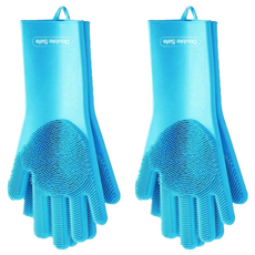 Double Safe 柔滑手感顆粒凸點矽膠手套 雙手套組, 藍色, 2套, 中(M)