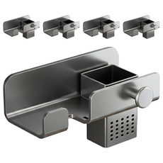 太空鋁吹風機置物架, 免打孔安裝, 防鏽耐磨, 浴室/房間適用, 槍灰, 5個