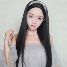 長直髮假髮 + 髮網組, 自然黑, 1個