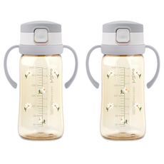 hibee Eightvent按壓式PPSU吸管杯, 2個, 灰色(雛菊款), 270ml