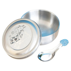 Dashiang 316不鏽鋼防摔兒童碗，隔熱碗，含304不鏽鋼湯匙，多款圖案可選, 隨機款式, 1個