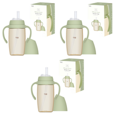 티지엠 유아용 PPSU 밀알 빨대컵, 280ml, 3개, 모스그린