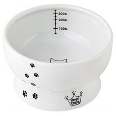 Necoichi 貓壹 快樂食光高腳水碗 陶瓷 350ml, 白貓圖, 1個