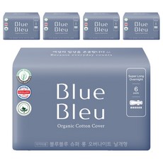 Blue Bleu 棉質包覆衛生棉, 超長夜用型(43cm), 6片, 5包