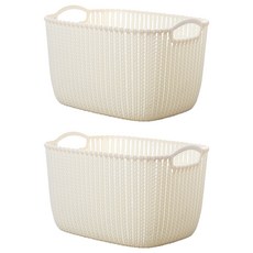 仿藤編收納籃 2個, 米白色, 1組