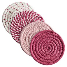 와이홉 코튼 티코스터 4p 세트, 도트 핑크, 1개