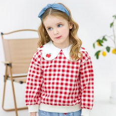 MARI N MORI 女童扇形飾邊格紋領T恤