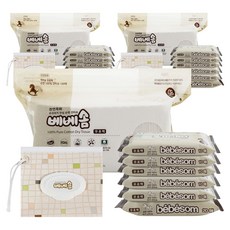 베베솜 무표백 순면 아기 건티슈 10매x5p + 20매 + 100매 + 지퍼백, 60g, 3세트, 170매