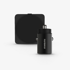 아임반 사운드픽셀 차량용 휴대폰 거치대 맥세이프 고속 Qi2 무선 충전기+ 매립형 고속 시거잭 세트 ABN-LAB-WCG-100, 미드나잇 블랙(충전기)