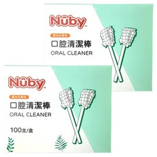 Nuby 口腔清潔棒, 2個, 100個裝, 白色