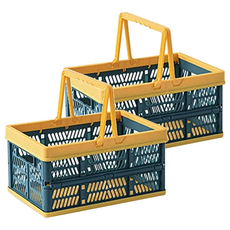 手提摺疊收納籃 中號(37.5 x 24.5 x 19cm) 黃藍色, 2個