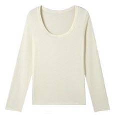 天絲羊毛圓領內搭上衣 牛乳白 L