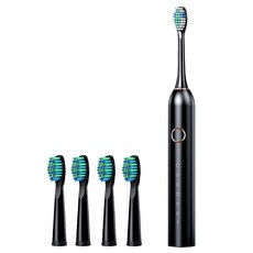 AHOYE 六段式超聲波電動牙刷 附4刷頭, 黑色, 1個, 單一商品