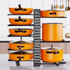 8層平底鍋鍋具整理架, 黑色, 1個, 8層