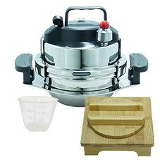 Chamjoeunhyeonsang 5分鐘馬上飯鍋巴石鍋鍋把型+木頭組 4人用, 銀色+黑色, 1組, 800ml