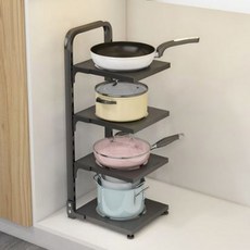 케이앤에스비즈 높이조절 주방 냄비 후라이팬 정리대, 블랙, 4단