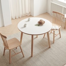 웰퍼니쳐 피오니 자작나무 원형 식탁 + 의자2p 방문설치, 화이트 + 원목, 2인용