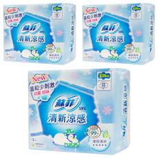 SOFY 蘇菲 清新涼感衛生棉 清涼薄荷 護翼型, 超薄夜用型(29cm), 12片, 3包
