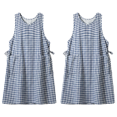 Hansday 格紋迷你開衩圍裙, 藍色格子, 2個