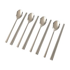 Bareun Siktak POSCO 304不鏽鋼 4人份餐具組, 單一顏色, 4套, 湯匙 + 筷子