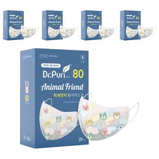 Dr.Puri 孩童用立體防塵口罩 KF80 S號, 動物朋友圖案, 5盒, 25片