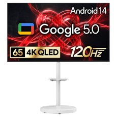 더함 CHIQ 4K UHD QLED DLG 120Hz 돌비 AI 스마트 구글5.0 TV + 대형 화이트 삼탠바이미 스탠드 울트라 세트, 165cm(65인치), UA651QLED Google5.0 120Hz 2025(TV), MS64-241L-W(삼탠바이미), 이동형 스탠드, 방문설치