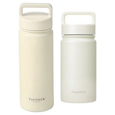글라스락 스포티 핸들 텀블러 350ml + 텀블락 스포티 핸들 텀블러 500ml, 베이지, 1세트