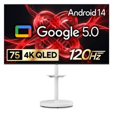 더함 CHIQ 4K UHD QLED DLG 120Hz 돌비 AI 스마트 구글5.0 TV + 대형 화이트 삼탠바이미 스탠드 울트라 세트, 191cm(75인치), UA751QLED SMART CINEMA60 25C1(TV), MS64-241L-W(삼탠바이미), 이동형 스탠드, 방문설치