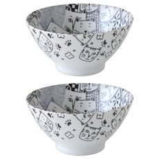 JUST HOME 日本製貓咪家族陶瓷7吋麵碗2件組, 多色, 麵碗, 1組