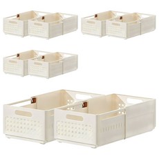 優雅藤編設計抽拉疊加收納盒 小款, 8個, 米色
