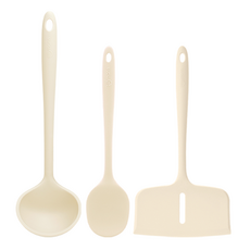 sillymann Harmony鉑金矽膠廚具 3入組, 烹飪勺+寬鏟+長柄勺, 奶油米色, 1組