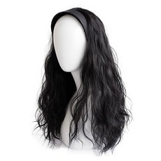 HiYuni 嬉皮燙髮簡約黑色髮帶式假髮 50cm, 自然黑, 1個