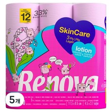 레노바 스킨케어 핑크 로션 화장지 3겹, 23m, 12롤, 5개