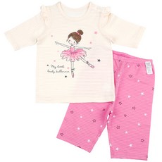 Maykids 女童款芭蕾舞圖案七分袖上衣長褲套裝