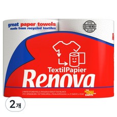 Renova 唯諾瓦 衣物製成紡織品3層廚房紙巾, 2個, 2捲