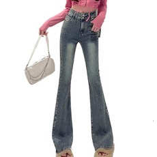 美式雙釦刷舊微喇叭牛仔長褲