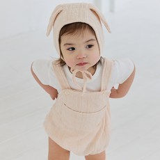 I am bebe 孩童素色吊帶包屁衣+兔耳帽子組