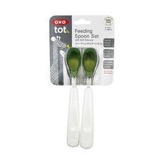 OXO tot 餵食湯匙組 柔軟矽膠 適合6個月以上寶寶使用, 2入, 青蘋綠色, 1組