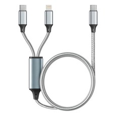 모잇 2in1 60W 멀티 고속충전 케이블 (C타입 + 8핀 아이폰), 실버, 1개, 0.7m