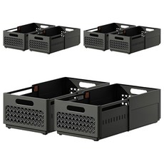 優雅藤編設計抽拉疊加收納盒 大款, 6個, 黑色