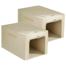 Starshop 大容量衣物摺疊收納盒/雙開窗鋼架收納箱 35L, 卡其色, 2個