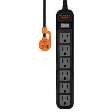 PowerSync 群加 直立式1開6插 防雷擊延長線 3孔 TS6ZF012 24.8 x 4.3 x 3cm, 1條, 黑色, 1.2m