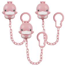 KU.KU Duckbill 酷咕鴨 造型奶嘴鍊 可夾於推車/背巾/背包 可掛玩具/奶嘴/固齒器, 酷妹粉, 3條